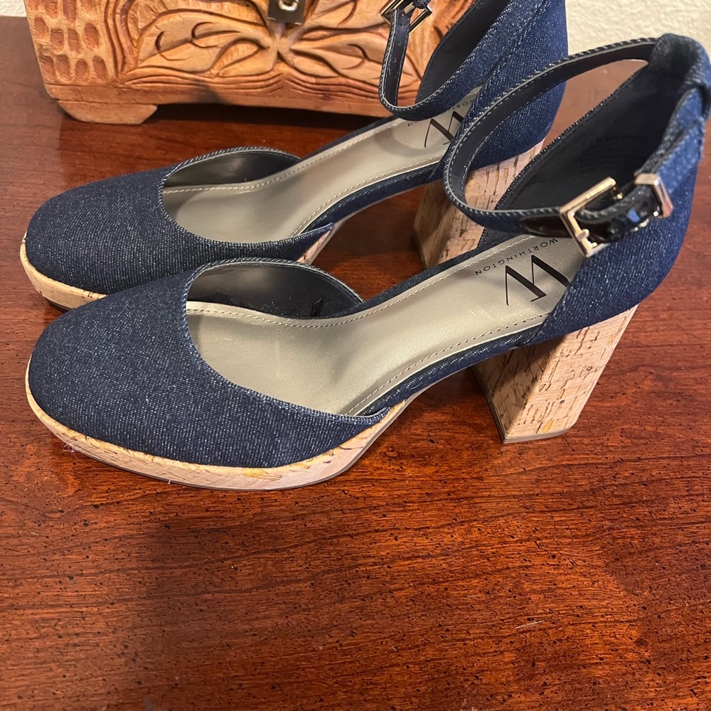 Worthington Navy Denim Platform Heels